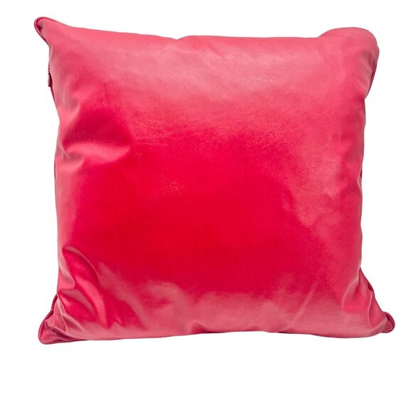 Set of 2 Faux Red Leather Decorative Feather and Down Fill Throw Pillow 18x18 - Picture 3 of 5